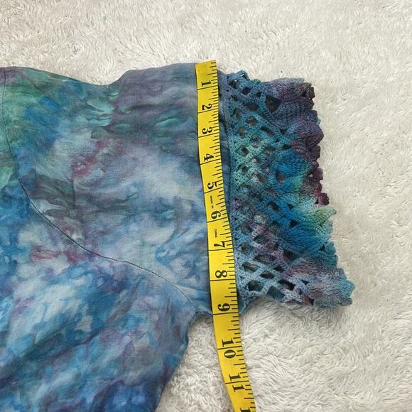 Lungo L'arno blue watercolor tie dye and crochet linen top, size 2X - Picture 8 of 8